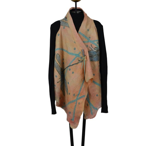 Nuno Felted Peach/Aqua Dragonfly Vest