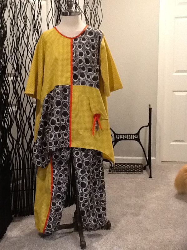 yellow/orange/black pant/tunic set